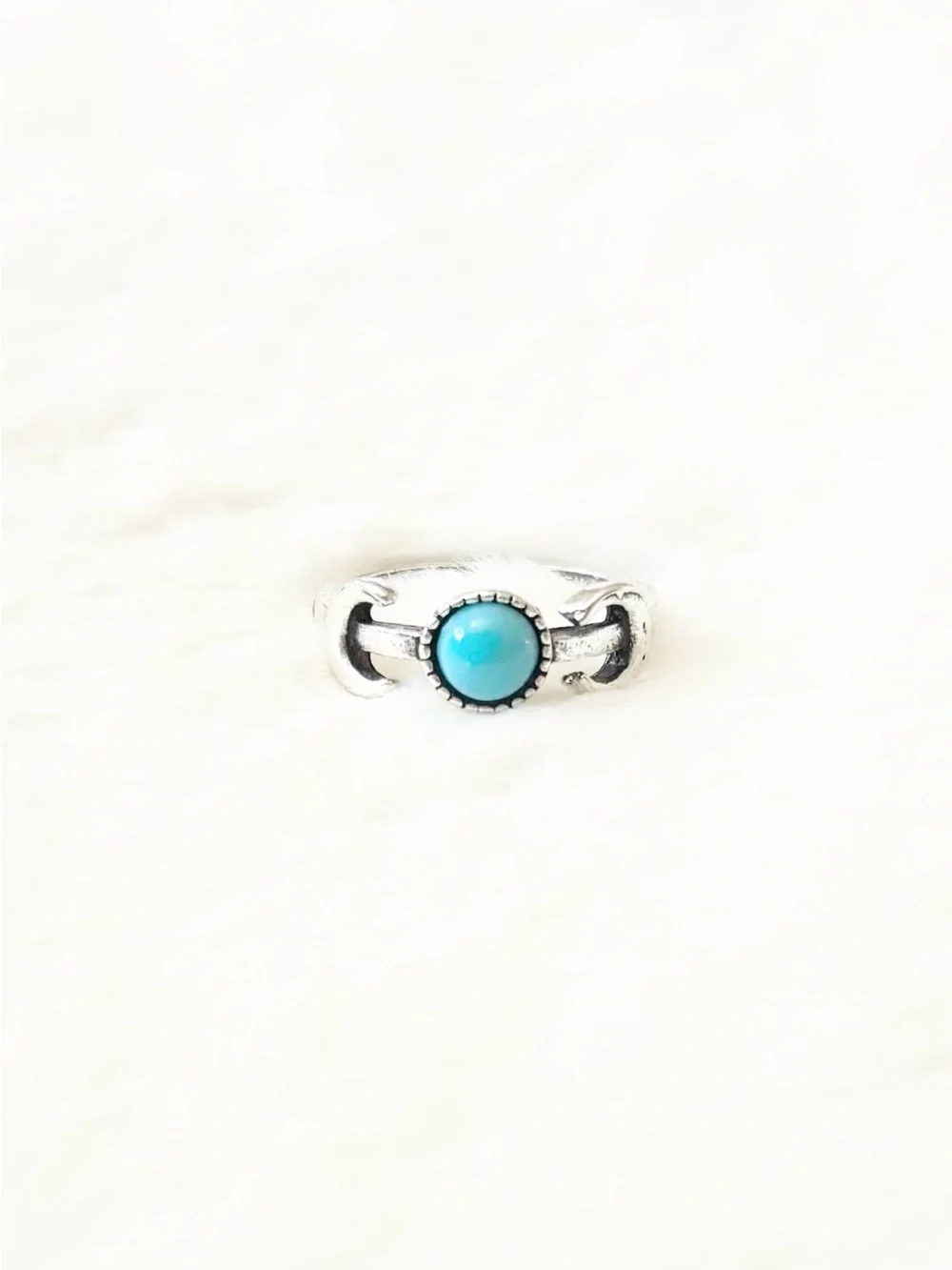 5/$15 🩷 MUST BUNDLE Turquoise Crescent Moon Cabochon Silver-Tone Ring for Women